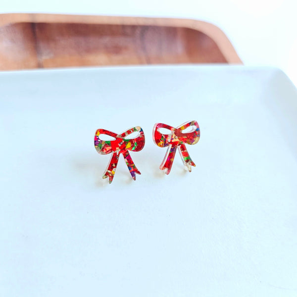 Bow Studs - Red Sparkle by Spiffy & Splendid