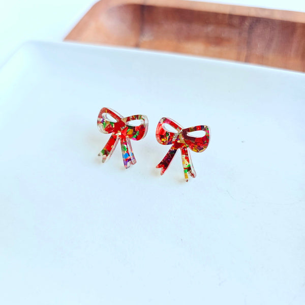 Bow Studs - Red Sparkle by Spiffy & Splendid