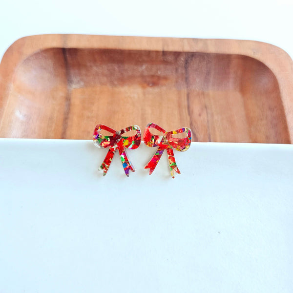 Bow Studs - Red Sparkle by Spiffy & Splendid