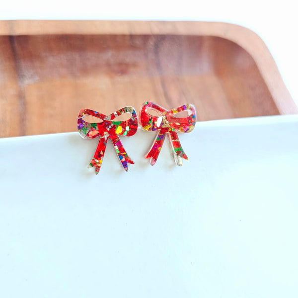 Bow Studs - Red Sparkle by Spiffy & Splendid