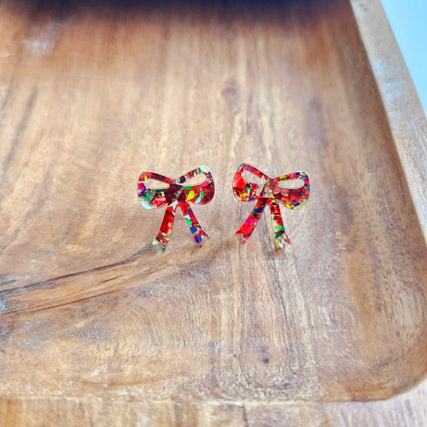 Bow Studs - Red Sparkle by Spiffy & Splendid