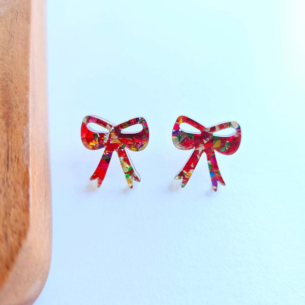 Bow Studs - Red Sparkle by Spiffy & Splendid