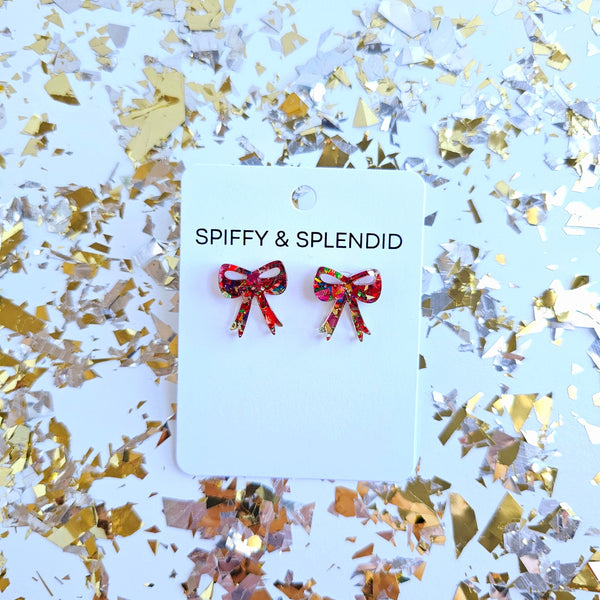 Bow Studs - Red Sparkle by Spiffy & Splendid