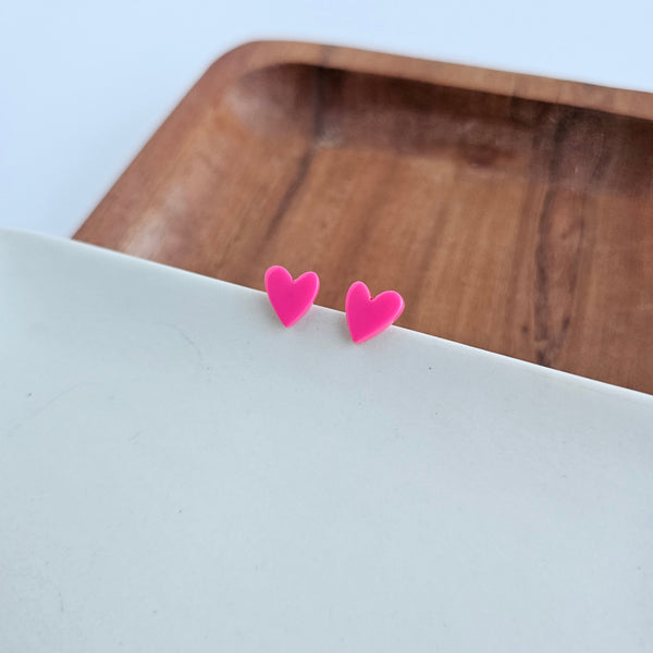 Hand Drawn Heart Studs - Hot Pink by Spiffy & Splendid