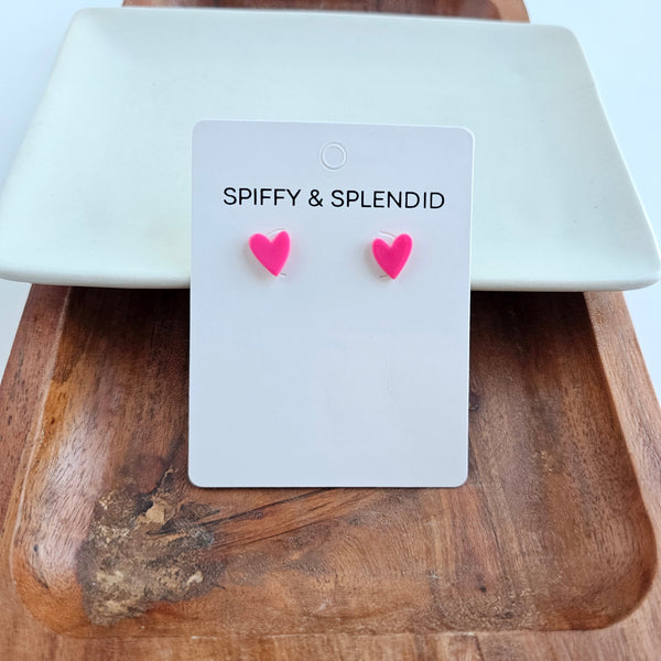 Hand Drawn Heart Studs - Hot Pink by Spiffy & Splendid