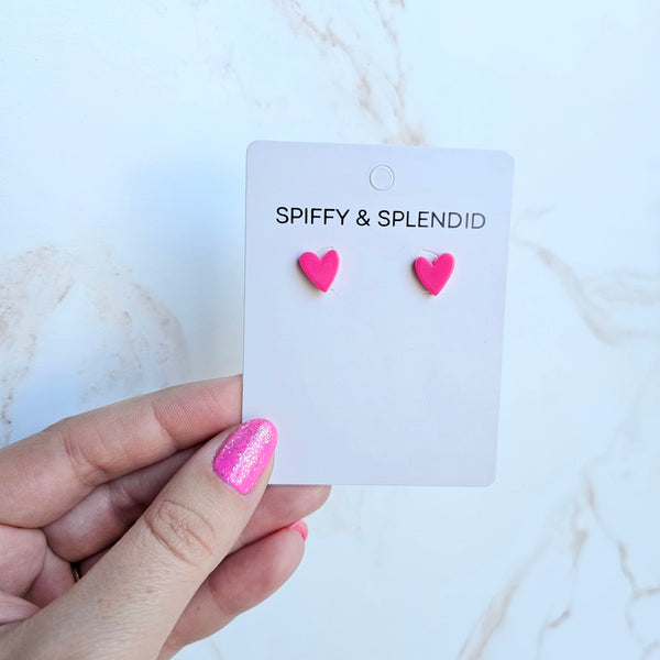 Hand Drawn Heart Studs - Hot Pink by Spiffy & Splendid