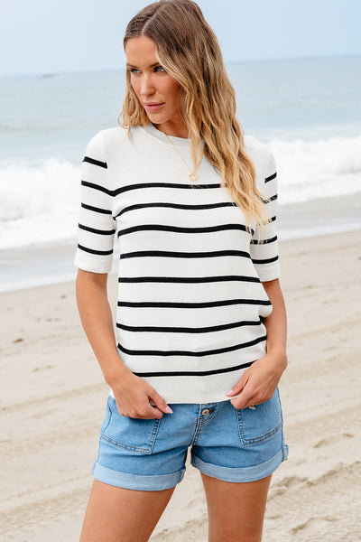 Maisy Striped Half Sleeve Knitted Top by Threaded Pear