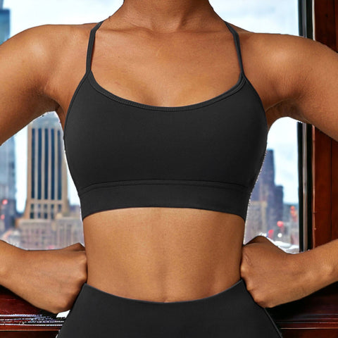 Solid Color Y-Back Activewear Sports Bra by Anna-Kaci