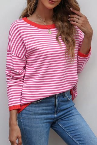 Madelynn Striped Drop Shoulder Sweater by Threaded Pear - The Cheeky Wink