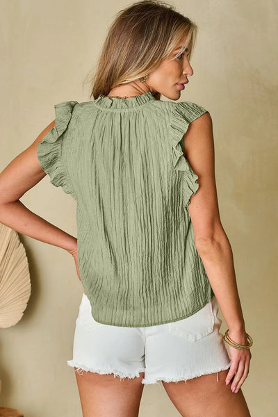 Keira V Neck Flutter Sleeve Textured Blouse by Threaded Pear - The Cheeky Wink