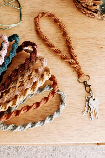 Khaki Twist Braided Wristlet Keychain by Threaded Pear