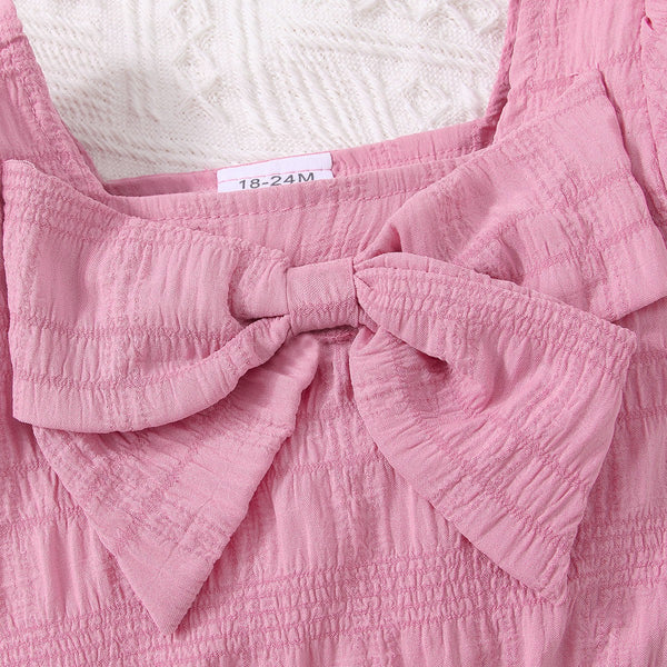 Kids Textured Bow Detail Top and Belted Shorts Set