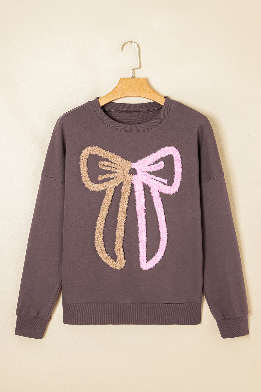 Callie Terry Bow Pattern Drop Shoulder Sweatshirt by Threaded Pear - The Cheeky Wink