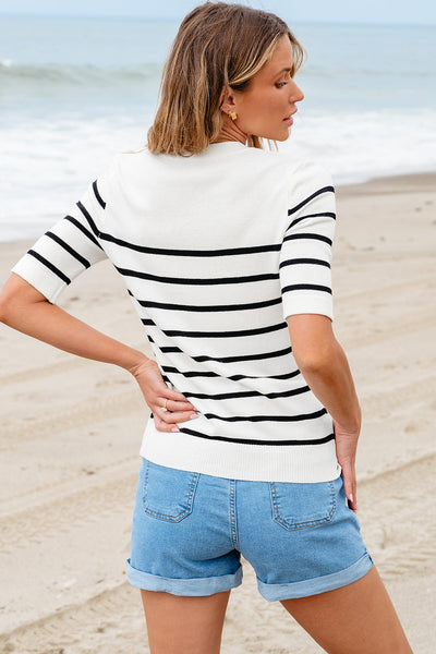 Maisy Striped Half Sleeve Knitted Top by Threaded Pear