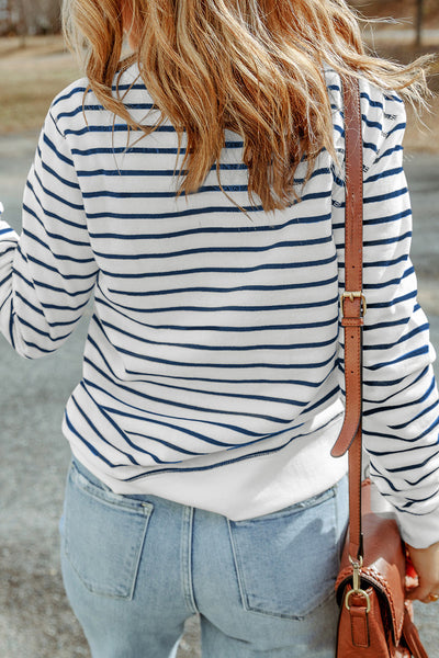 Hannah Striped Print Ribbed Trim Long Sleeve Top by Threaded Pear