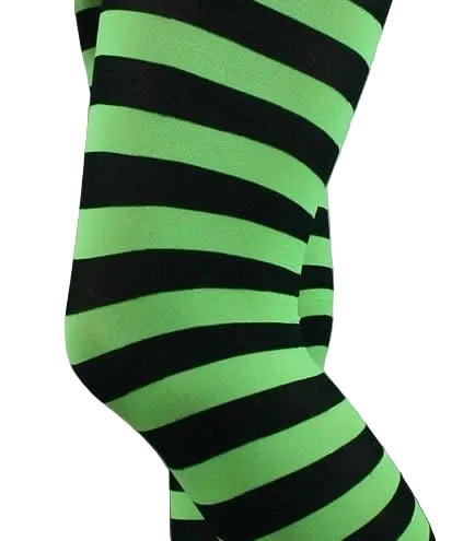 Green and black striped tights shown on a cropped leg against a plain white background.