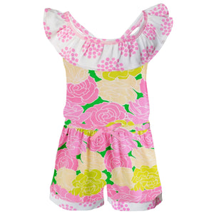 AnnLoren Girls Pink Bloom Floral Shorts Jumpsuit Summer One Piece Outfit by AnnLoren