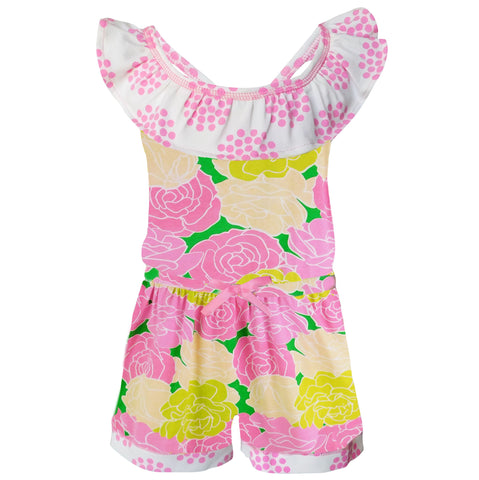 AnnLoren Girls Pink Bloom Floral Shorts Jumpsuit Summer One Piece Outfit by AnnLoren