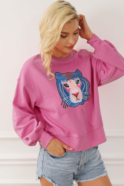 Regina Chic Tiger Embroidered Casual Sweatshirt by Threaded Pear