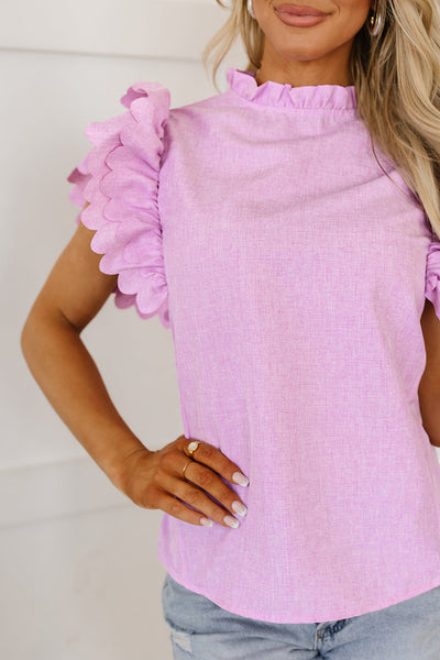 Kori Scalloped Ruffle Sleeve Top by Threaded Pear - The Cheeky Wink