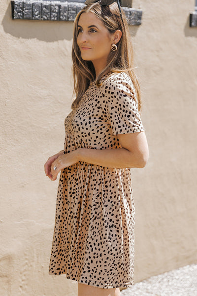 Laney Short Sleeve Leopard Tunic T-shirt Dress by Threaded Pear