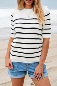 Maisy Striped Half Sleeve Knitted Top by Threaded Pear