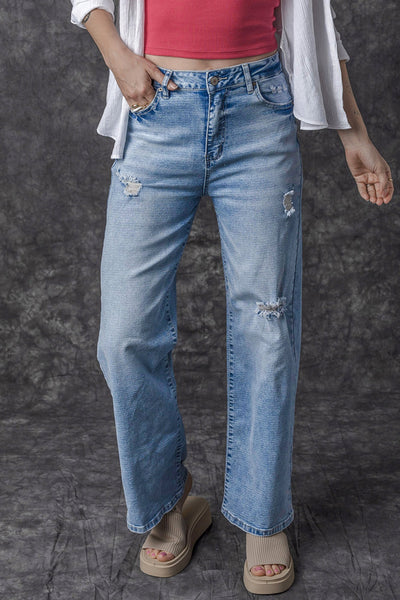 Giana High Rise Distressed Straight Leg Jeans by Threaded Pear