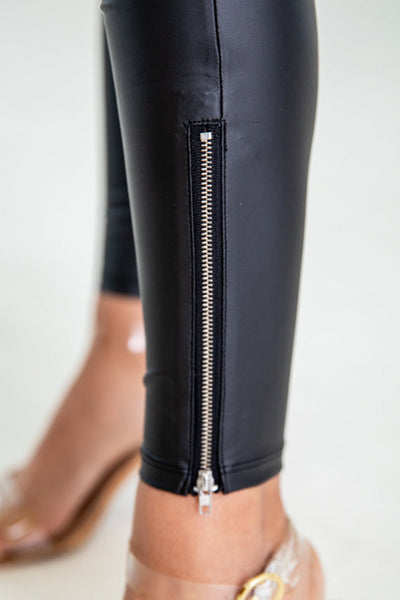 Heidi Faux Leather Zipped Detail Leggings by Threaded Pear