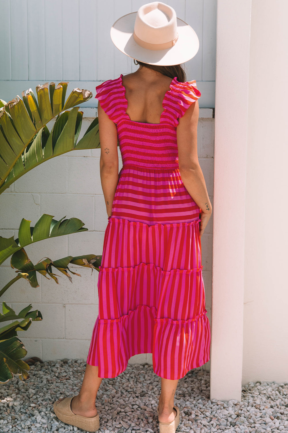 Arisbeth Stripe Flutter Sleeve Maxi Dress by Threaded Pear