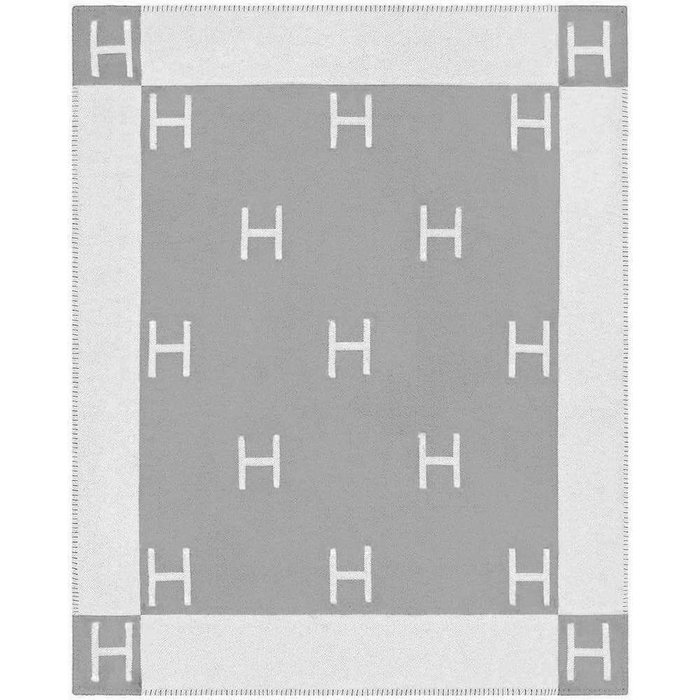Monogram Pattern Reversible Throw Blanket in Gray