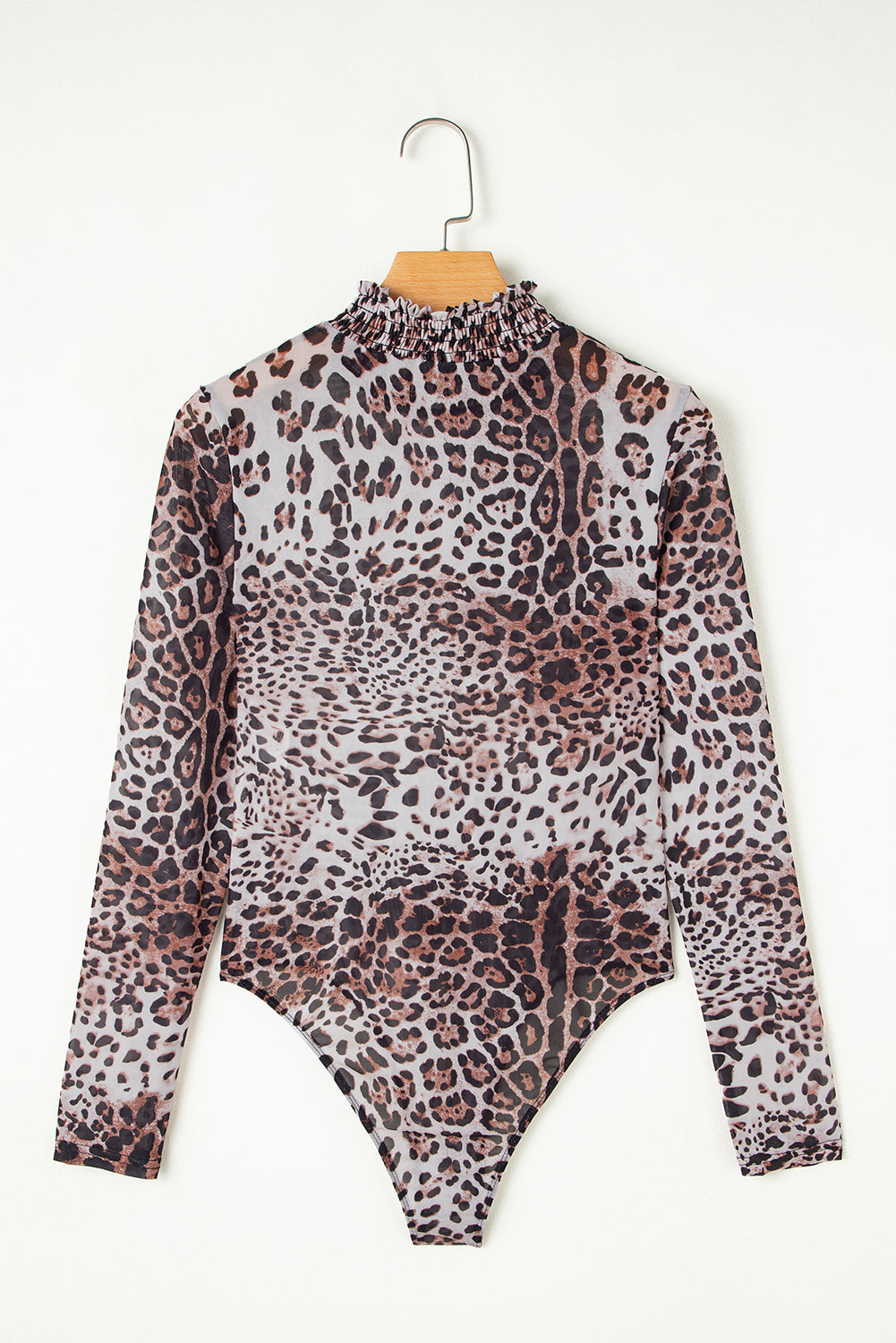 Leopard Smocked Neck Mesh Long Sleeve Bodysuit by Threaded Pear - The Cheeky Wink