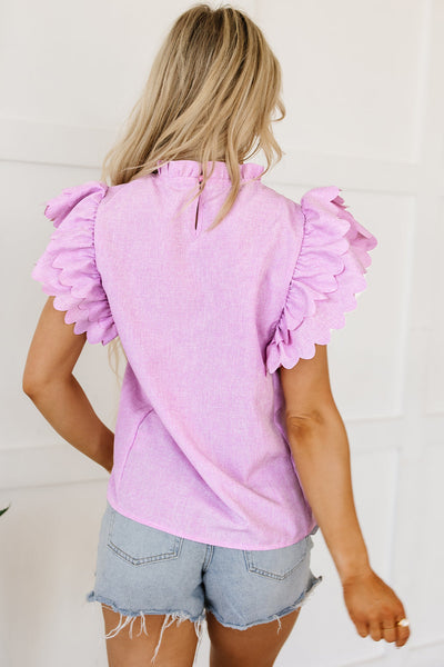 Kori Scalloped Ruffle Sleeve Top by Threaded Pear - The Cheeky Wink