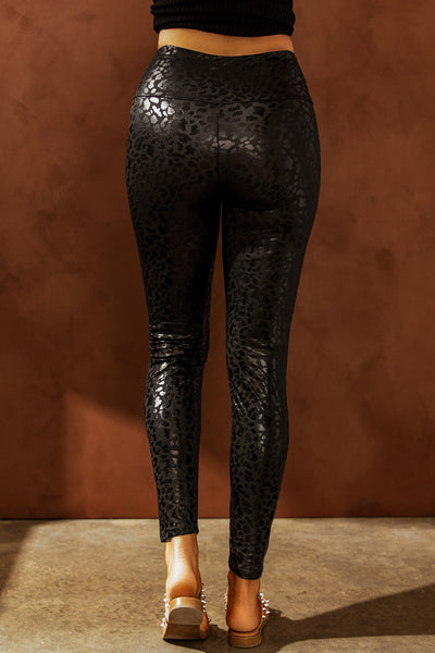 Adelaide Shiny Leopard Textured Leggings by Threaded Pear