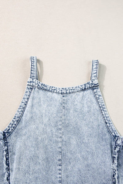 Savanna Frayed Exposed Seam Wide Leg Denim Overall by Threaded Pear