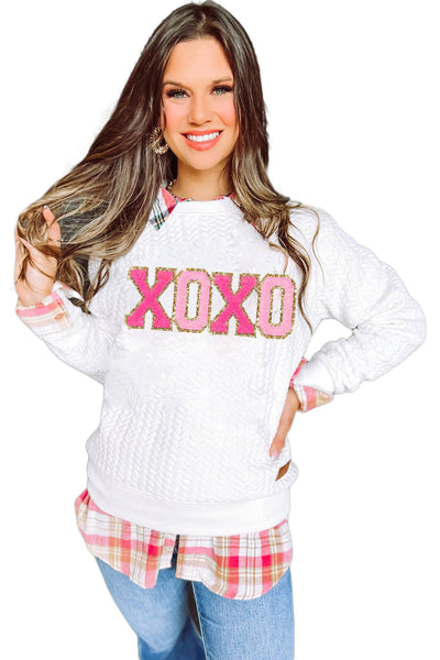 Logan XOXO Glitter Chenille Cable Knit Pullover Sweatshirt by Threaded Pear