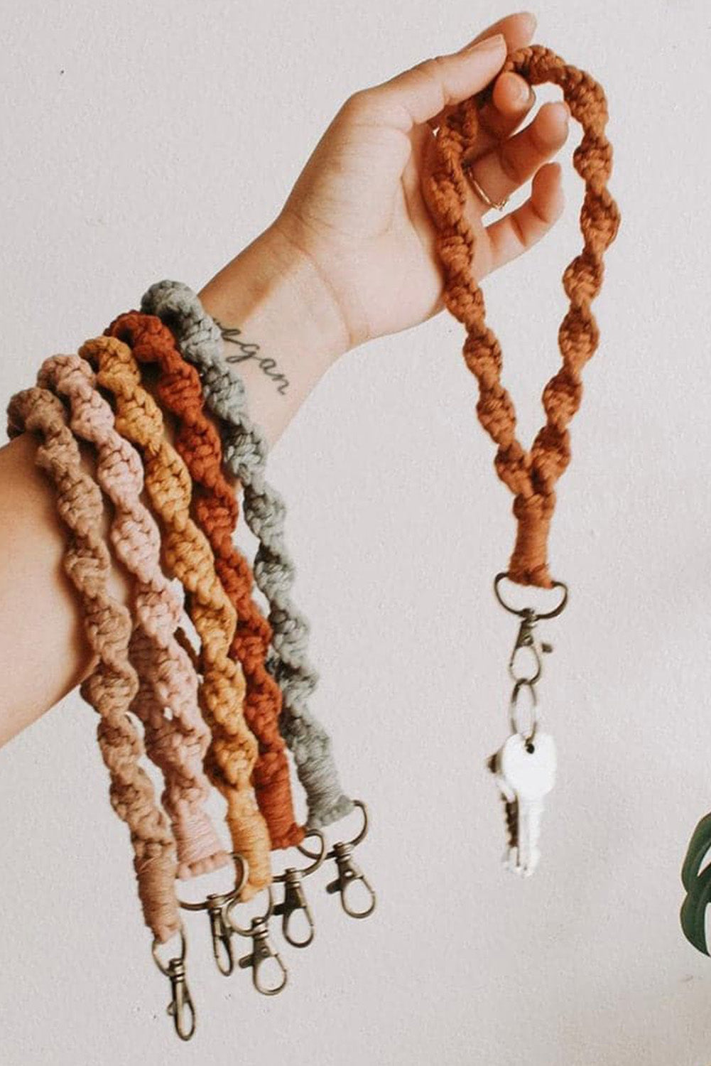 Khaki Twist Braided Wristlet Keychain by Threaded Pear