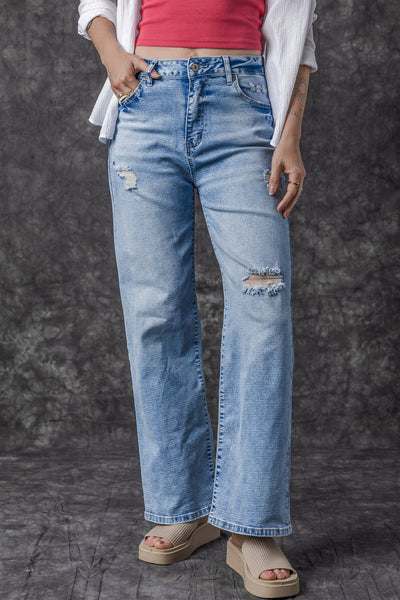 Giana High Rise Distressed Straight Leg Jeans by Threaded Pear