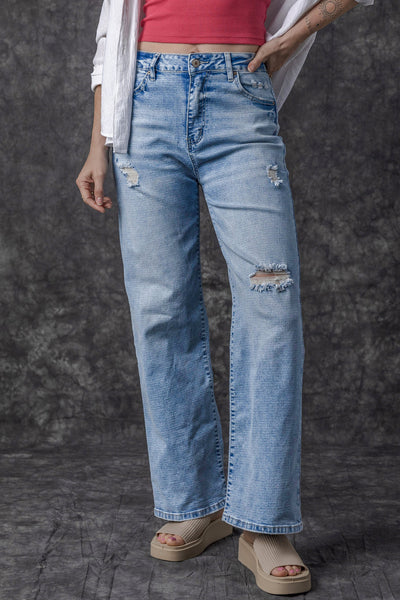 Giana High Rise Distressed Straight Leg Jeans by Threaded Pear