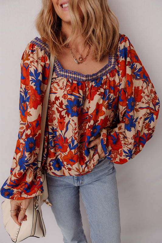 Adeline Floral Print Square Neck Backless Loose Fit Blouse by Threaded Pear - The Cheeky Wink