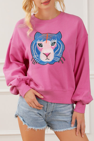 Regina Chic Tiger Embroidered Casual Sweatshirt by Threaded Pear