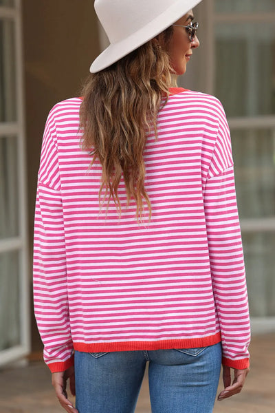 Madelynn Striped Drop Shoulder Sweater by Threaded Pear - The Cheeky Wink