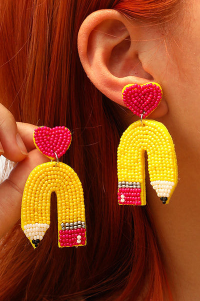 Yellow Heart Pencil Earrings by Threaded Pear