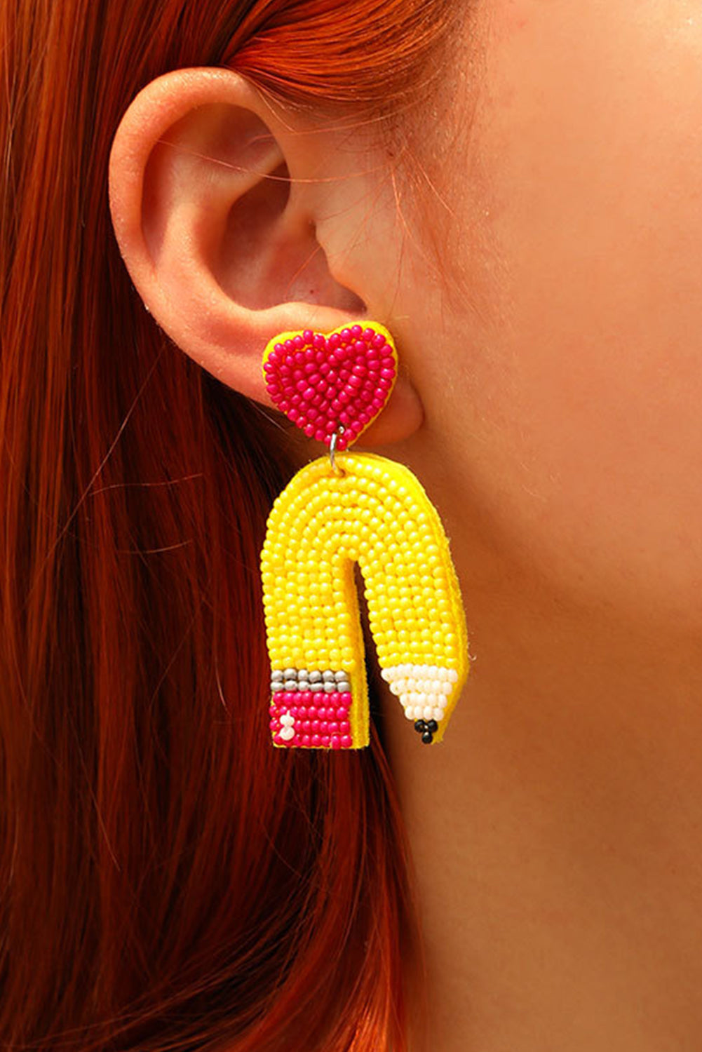 Yellow Heart Pencil Earrings by Threaded Pear