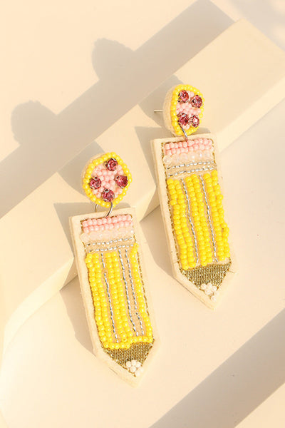 Yellow Teacher Pencil Earrings by Threaded Pear