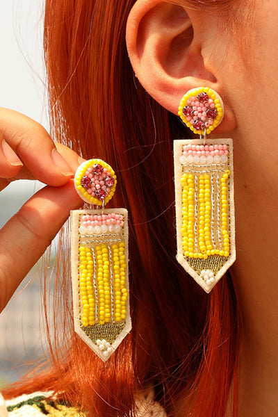 Yellow Teacher Pencil Earrings by Threaded Pear