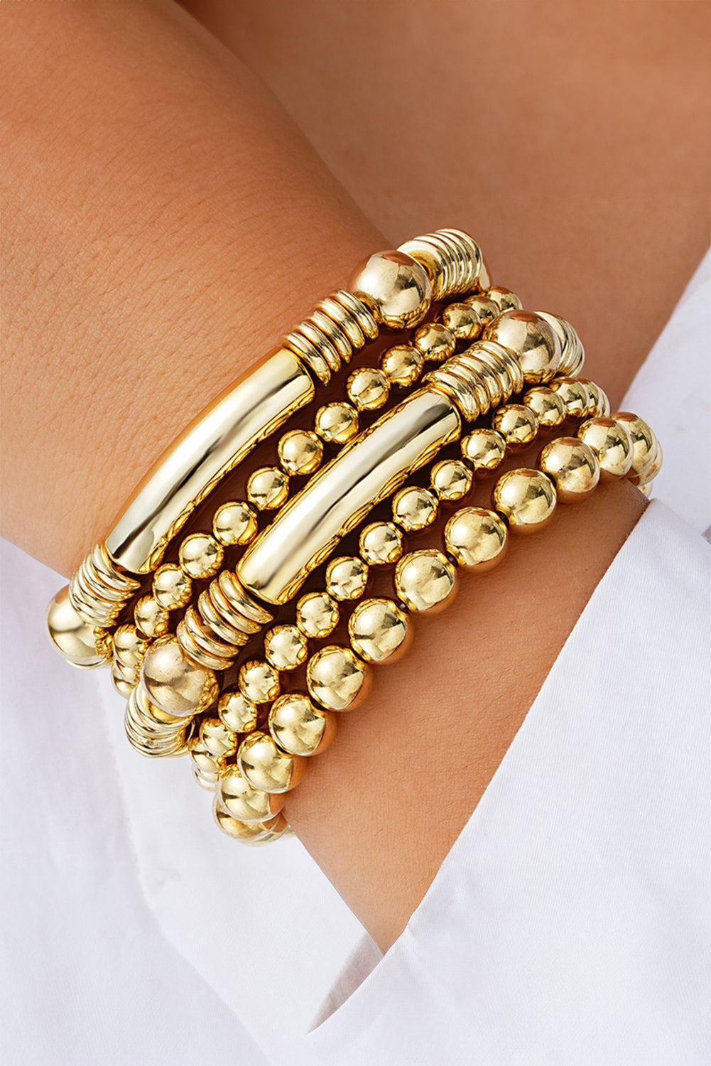 Gold Layered Elastic Bracelet Set - Threaded Pear