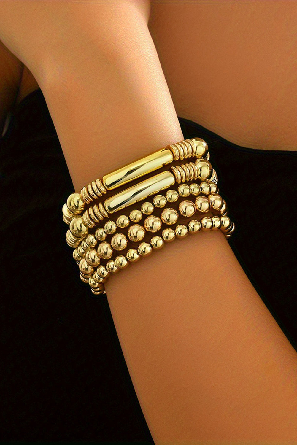 Gold Layered Elastic Bracelet Set - Threaded Pear