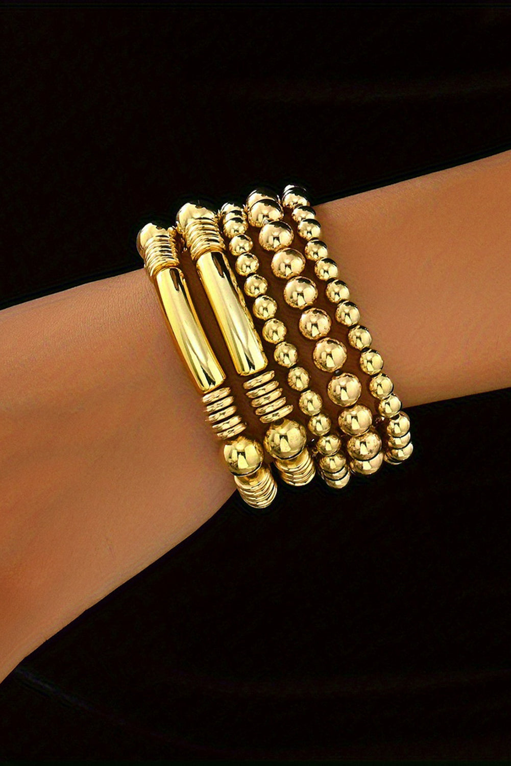 Gold Layered Elastic Bracelet Set - Threaded Pear