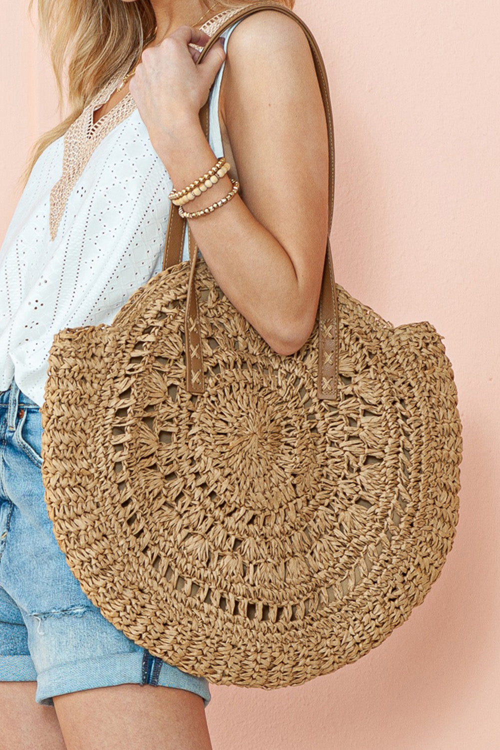 Mavis Bohemian Straw Woven Round Bag by Threaded Pear