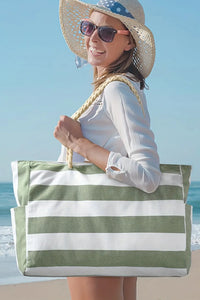 Cleo Striped Canvas Large Tote by Threaded Pear - The Cheeky Wink